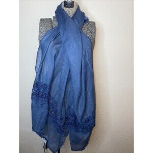 New Melrose and Market Sheer Crochet Hippie Boho Blue Scarf 78” Lace